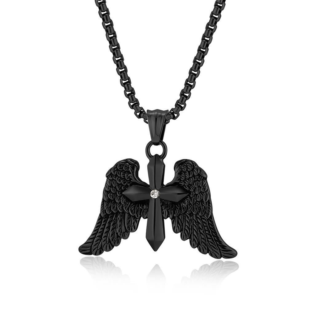Tri-Color Winged Cross Pendant Necklace