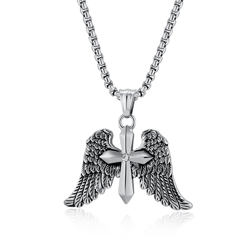 Tri-Color Winged Cross Pendant Necklace