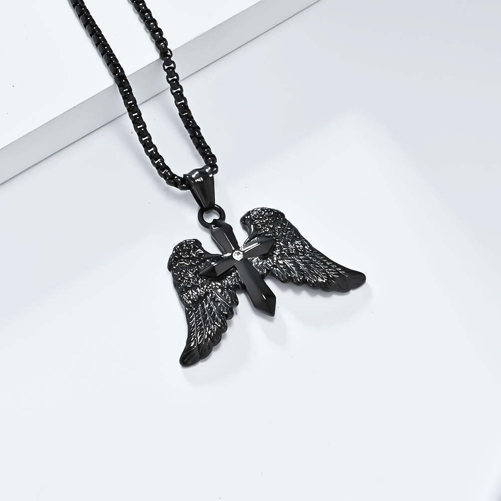 Tri-Color Winged Cross Pendant Necklace