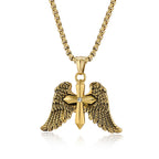 Tri-Color Winged Cross Pendant Necklace