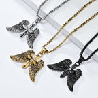 Tri-Color Winged Cross Pendant Necklace