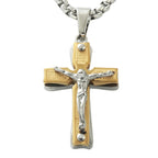 Dual-Tone Metal Crucifix Necklace with Jesus Figure