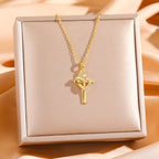 Dual-Tone Heart & Cross Necklace with Zircons
