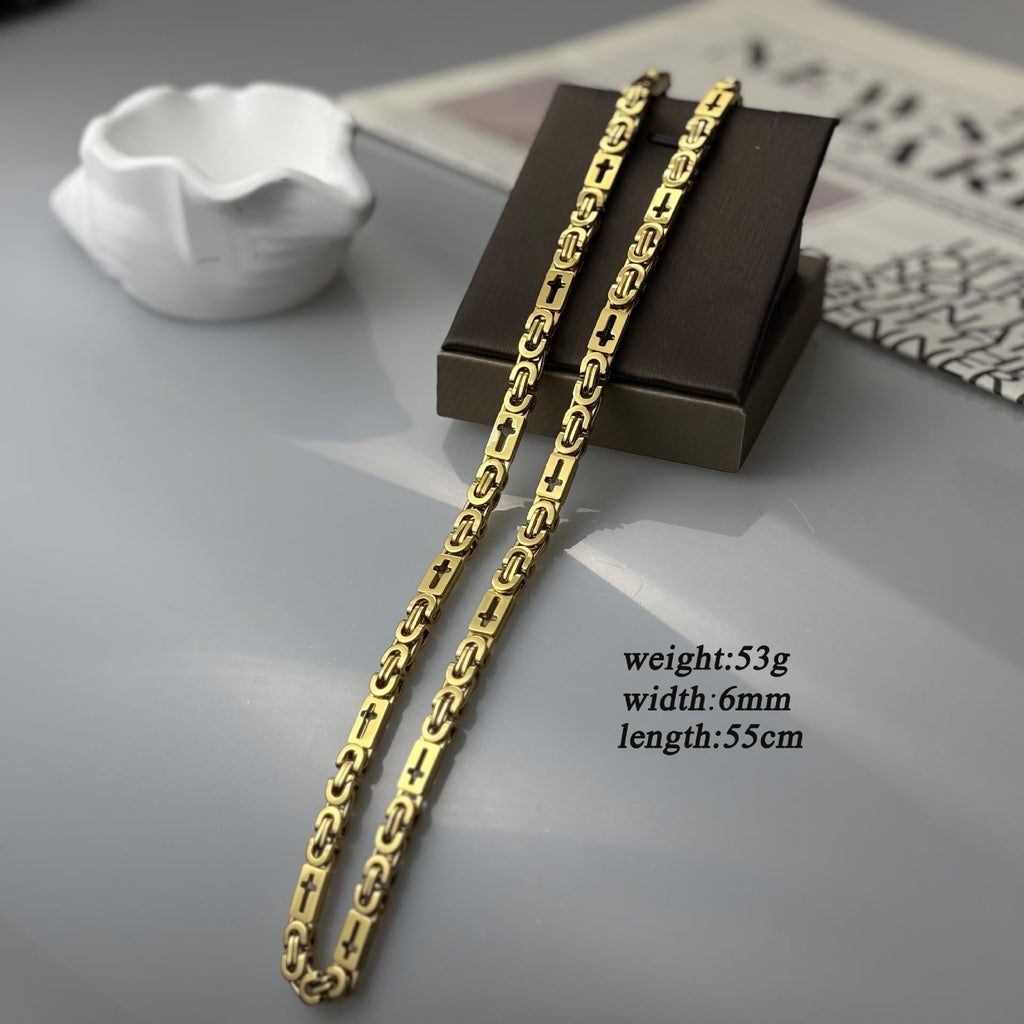 Tri-Color Cross-Embedded Chain Necklace & Bracelet