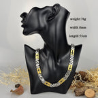 Tri-Color Cross-Embedded Chain Necklace & Bracelet