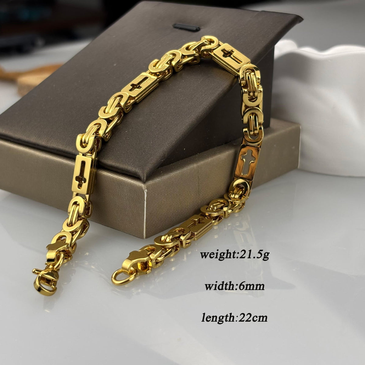 Tri-Color Cross-Embedded Chain Necklace & Bracelet