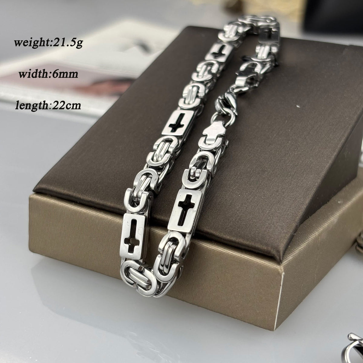 Tri-Color Cross-Embedded Chain Necklace & Bracelet