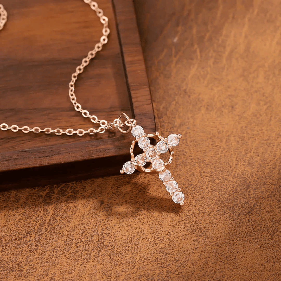 Modern Crowned in Faith Cross Necklace, Earrings