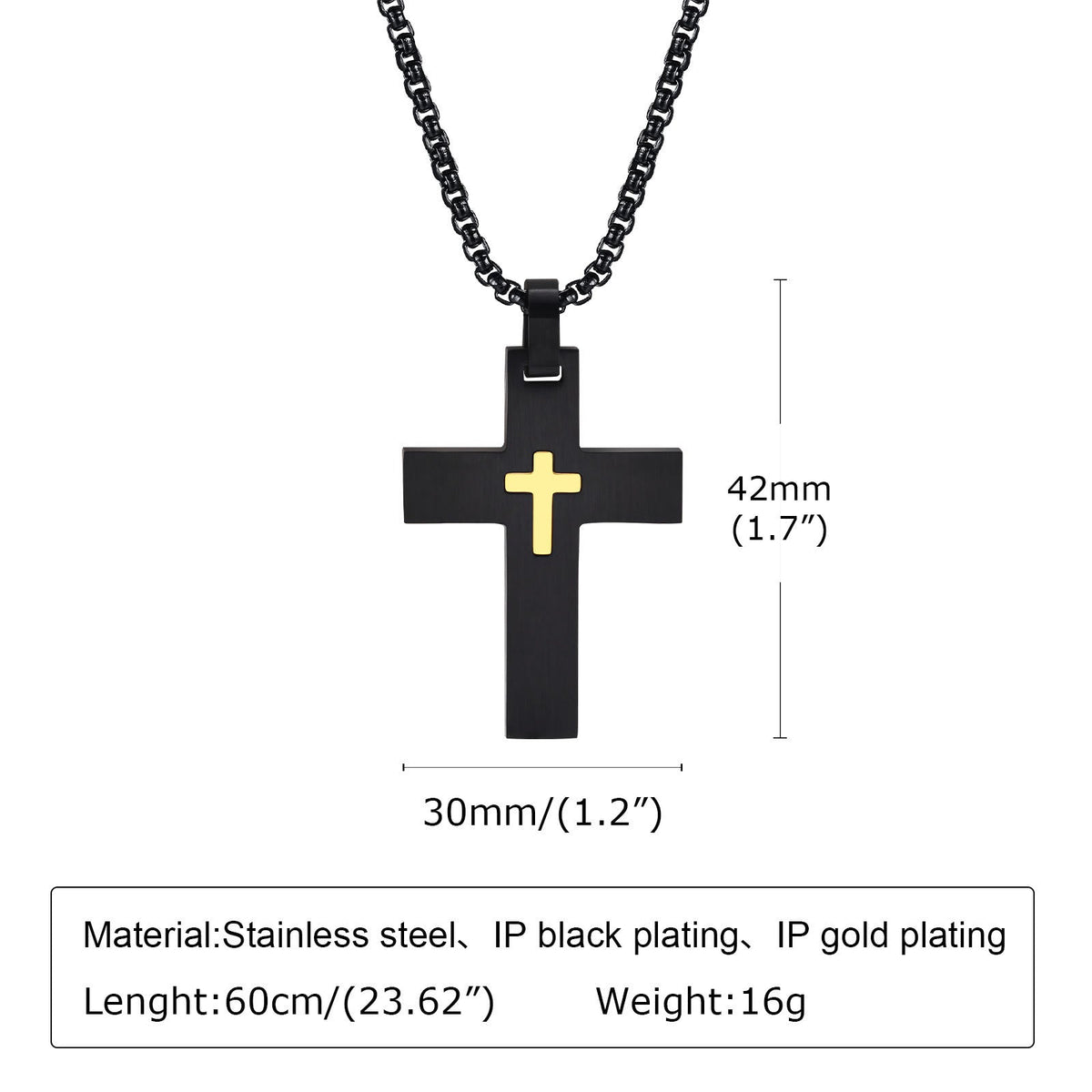 Two-Tone Stainless Steel Cross Necklace