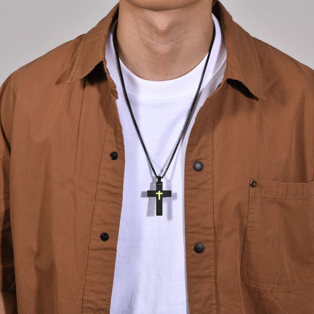 Two-Tone Stainless Steel Cross Necklace