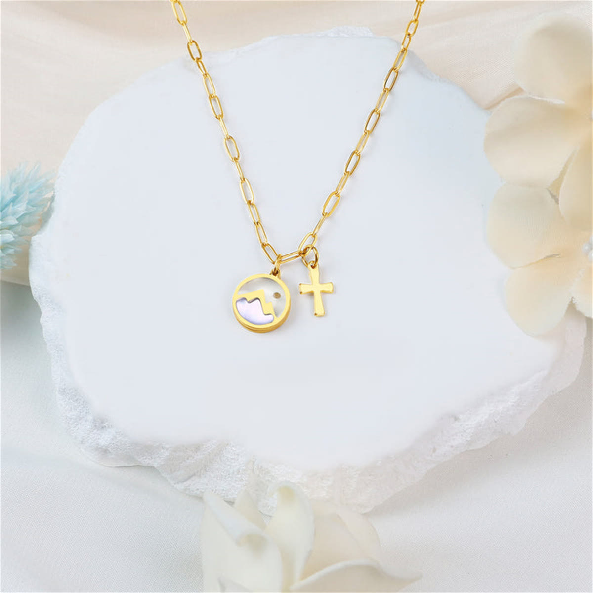 Golden Cross, Mountain & Mustard Seed Pendant Necklace