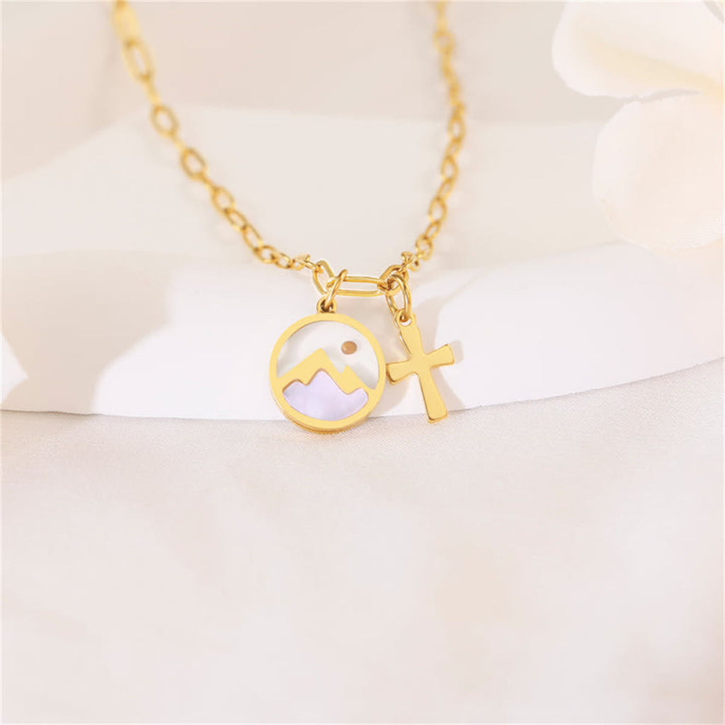 Golden Cross, Mountain & Mustard Seed Pendant Necklace