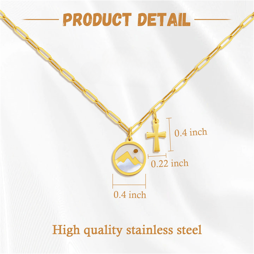 Golden Cross, Mountain & Mustard Seed Pendant Necklace