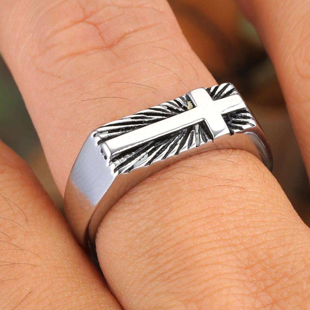 Edgy Religious Cross Ring