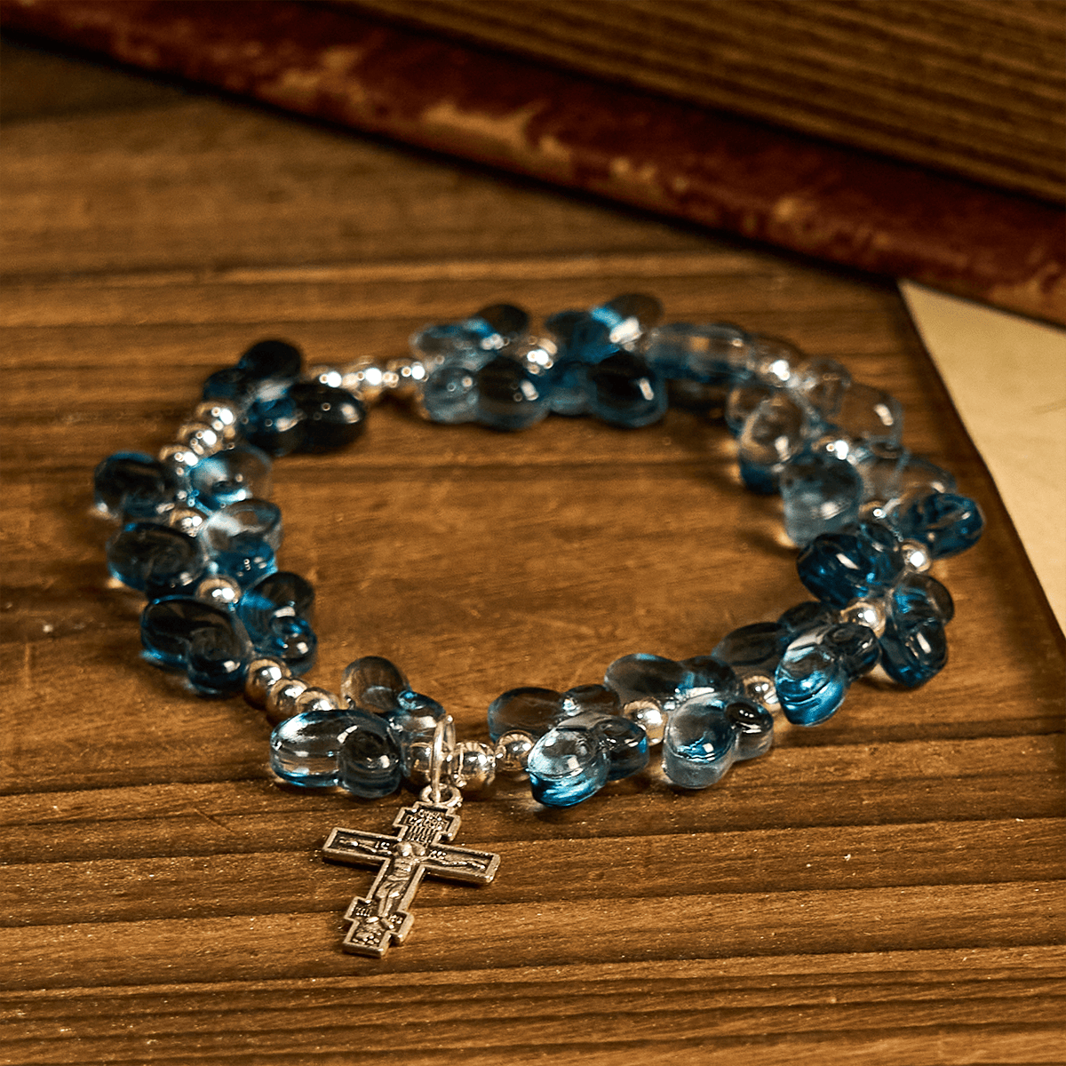 Wings of Devotion Shimmering Blue Butterfly Prayer Bracelet, Animal