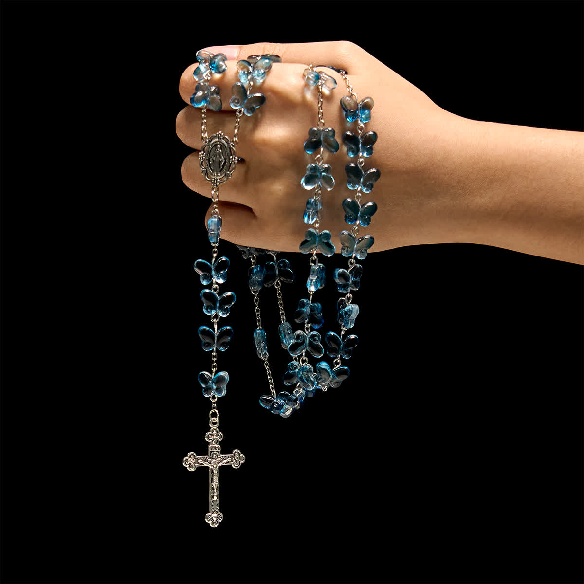Wings of Devotion Shimmering Blue Butterfly Prayer Bracelet, Animal