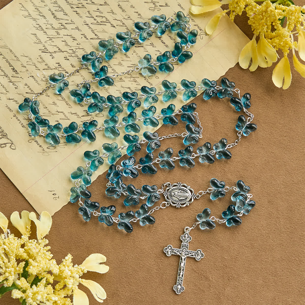 Wings of Devotion Shimmering Blue Butterfly Prayer Bracelet, Animal