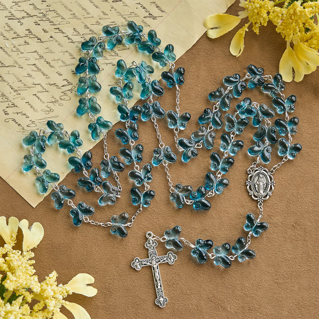 Wings of Devotion Shimmering Blue Butterfly Prayer Bracelet, Animal