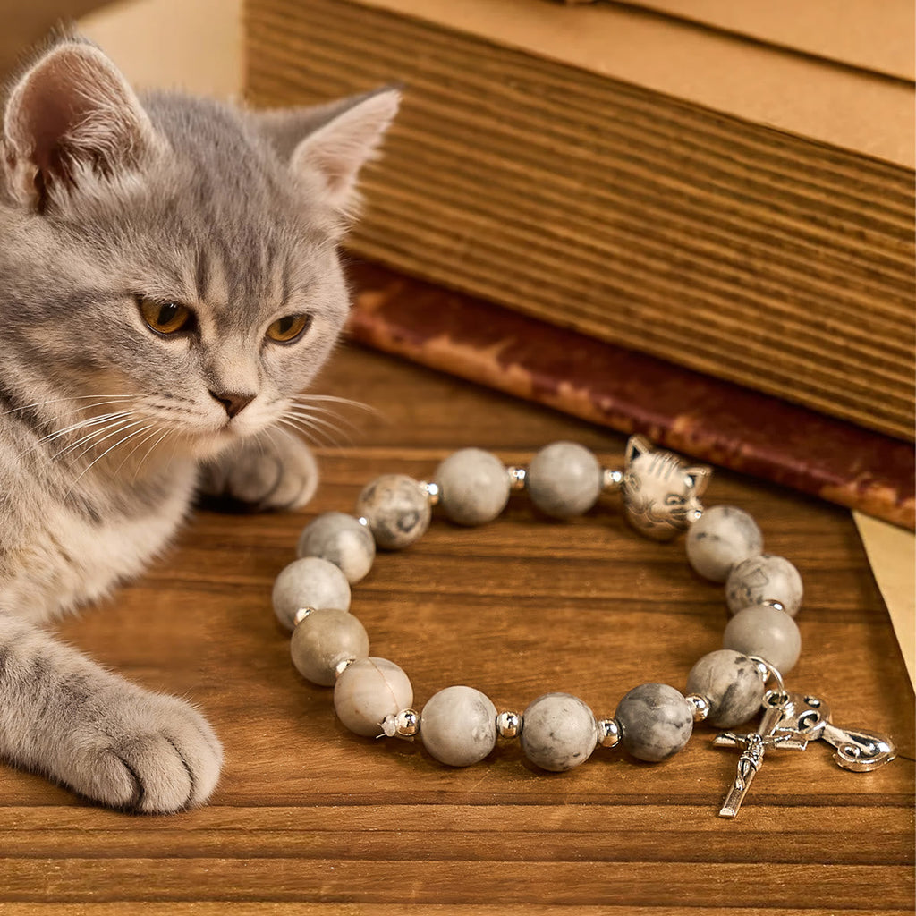 Light Grey Tabby Cat Prayer Rosary