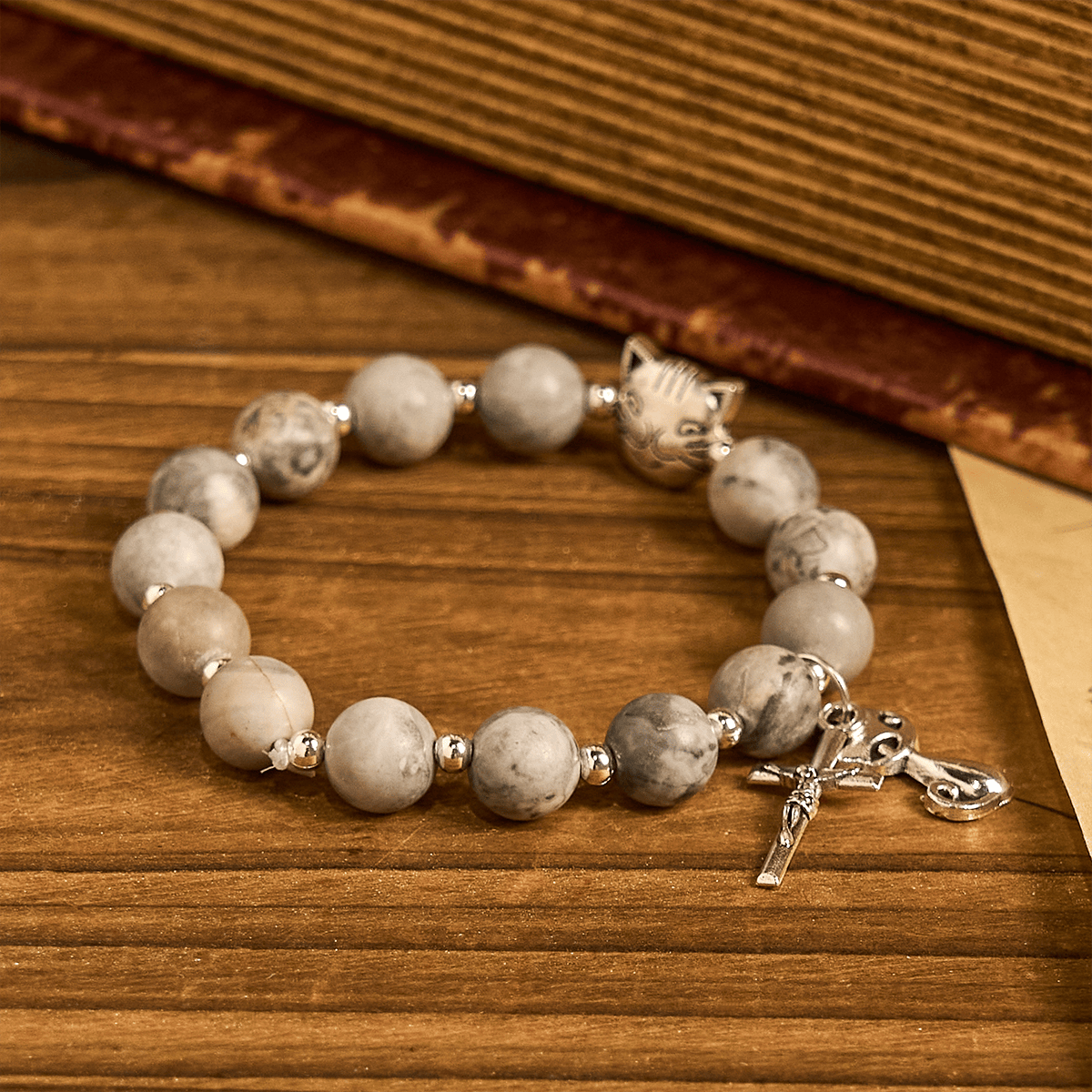 Light Grey Tabby Cat Prayer Rosary
