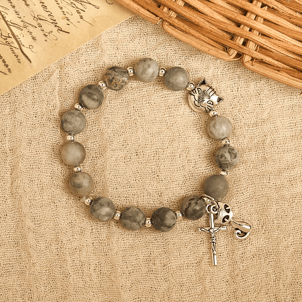 Light Grey Tabby Cat Prayer Rosary