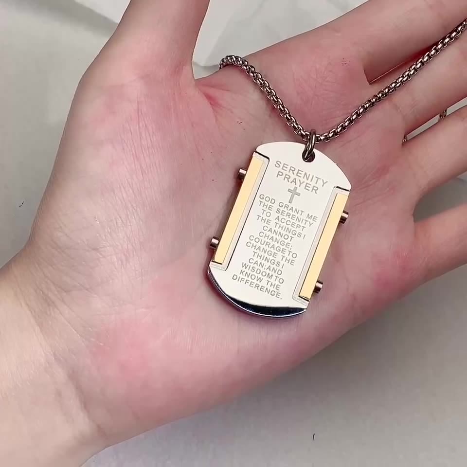 Stainless Steel Tri-Color Serenity Prayer Cross Necklace