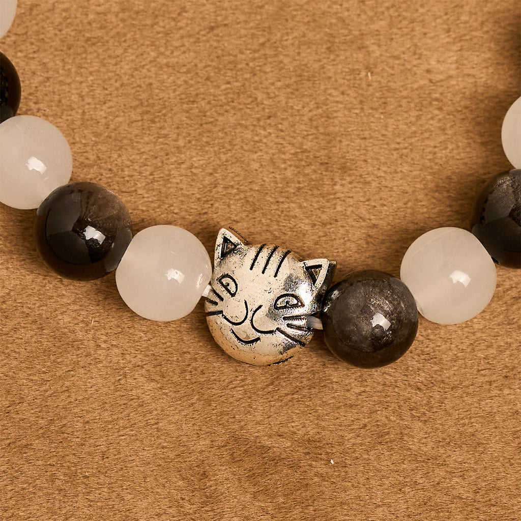 Our Lady's Blessing with Black & White Cow Cat Beads Bracelet, Animal