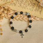 Our Lady's Blessing with Black & White Cow Cat Beads Bracelet, Animal