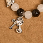 Our Lady's Blessing with Black & White Cow Cat Beads Bracelet, Animal