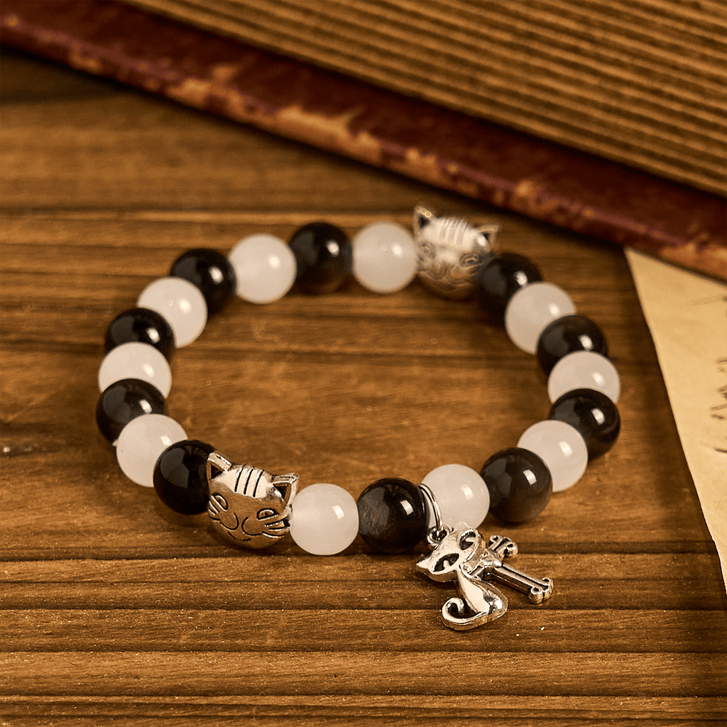 Our Lady's Blessing with Black & White Cow Cat Beads Bracelet, Animal