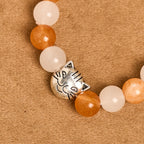 Orange & White Quartz with Cat Face Stainless Steel Charms of Orange
