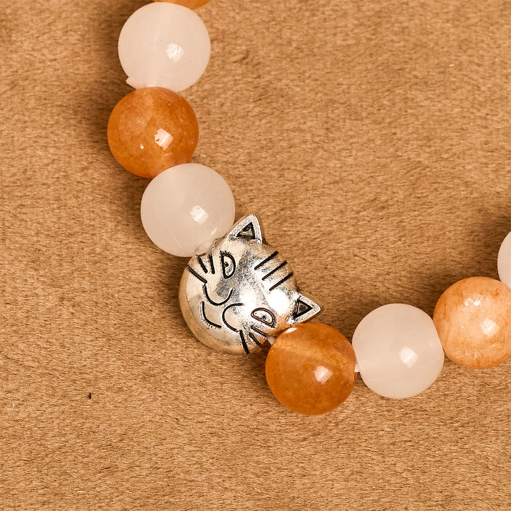 Orange & White Quartz with Cat Face Stainless Steel Charms of Orange