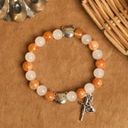 Orange & White Quartz with Cat Face Stainless Steel Charms of Orange