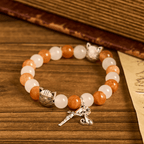 Orange & White Quartz with Cat Face Stainless Steel Charms of Orange