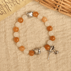 Orange & White Quartz with Cat Face Stainless Steel Charms of Orange