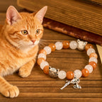 Orange & White Quartz with Cat Face Stainless Steel Charms of Orange