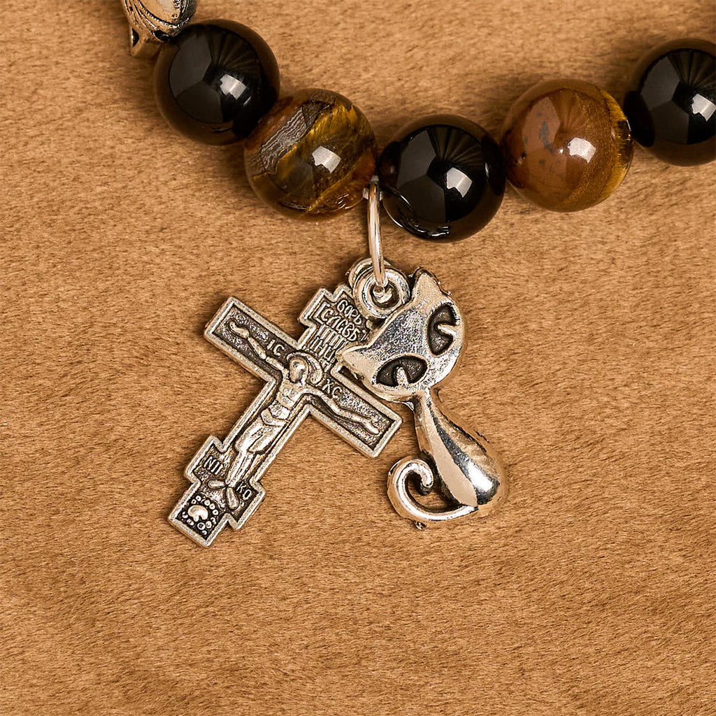 Faithful Tabby Cat with Brown Black Beads for Loving Prayer Animal
