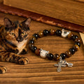 Faithful Tabby Cat with Brown Black Beads for Loving Prayer Animal