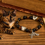 Faithful Tabby Cat with Brown Black Beads for Loving Prayer Animal