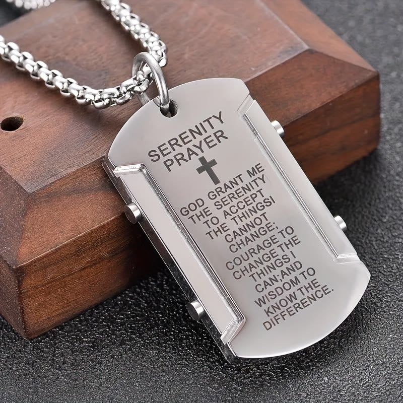 Stainless Steel Tri-Color Serenity Prayer Cross Necklace