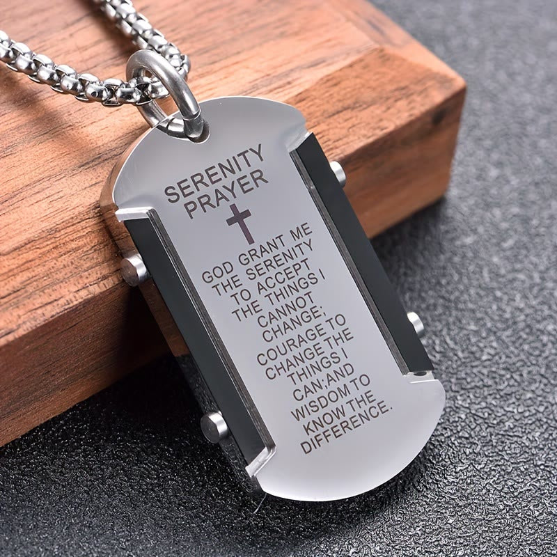 Stainless Steel Tri-Color Serenity Prayer Cross Necklace