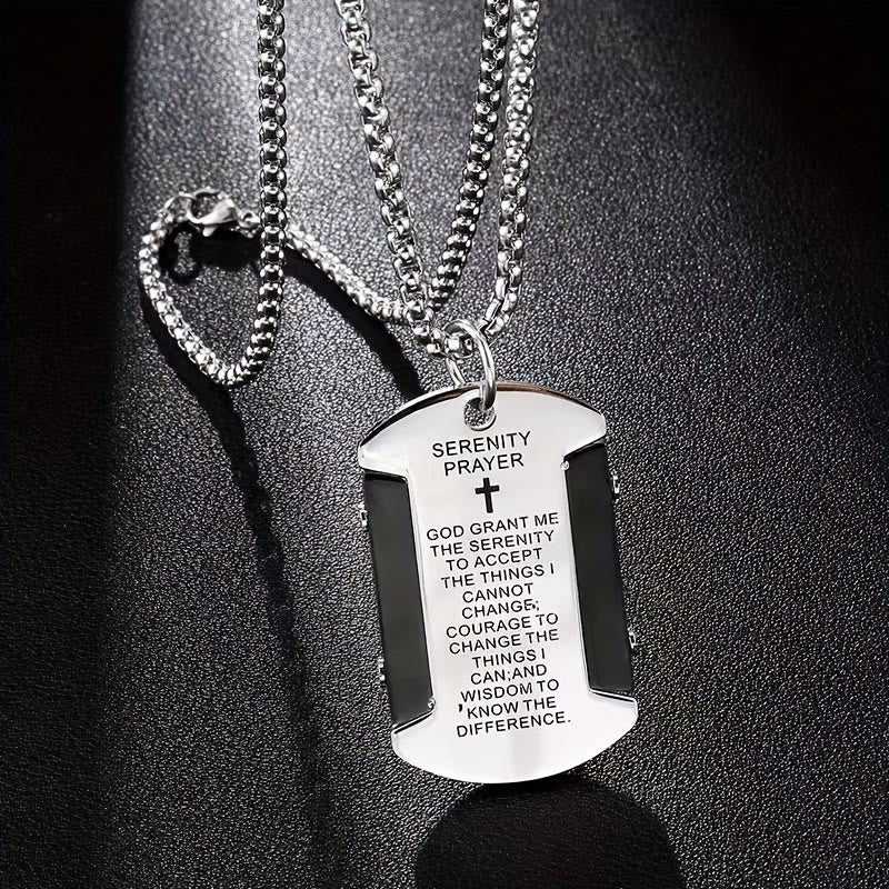 Stainless Steel Tri-Color Serenity Prayer Cross Necklace