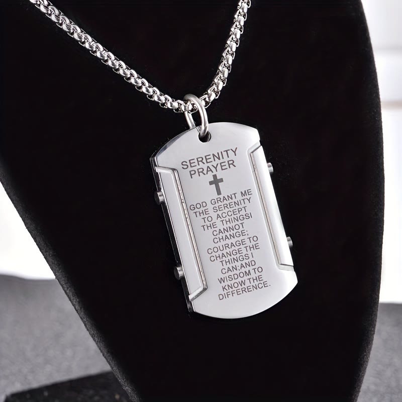 Stainless Steel Tri-Color Serenity Prayer Cross Necklace