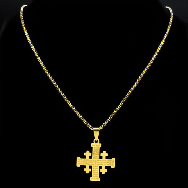 Modern Style Two-color Lord's Prayer Jerusalem Cross Necklace