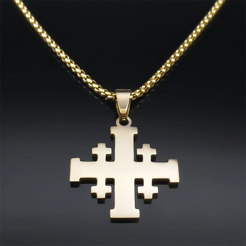 Modern Style Two-color Lord's Prayer Jerusalem Cross Necklace