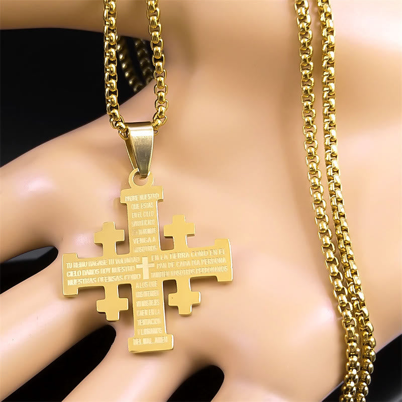 Modern Style Two-color Lord's Prayer Jerusalem Cross Necklace