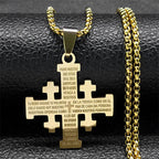 Modern Style Two-color Lord's Prayer Jerusalem Cross Necklace