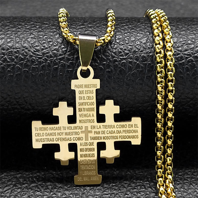 Modern Style Two-color Lord's Prayer Jerusalem Cross Necklace