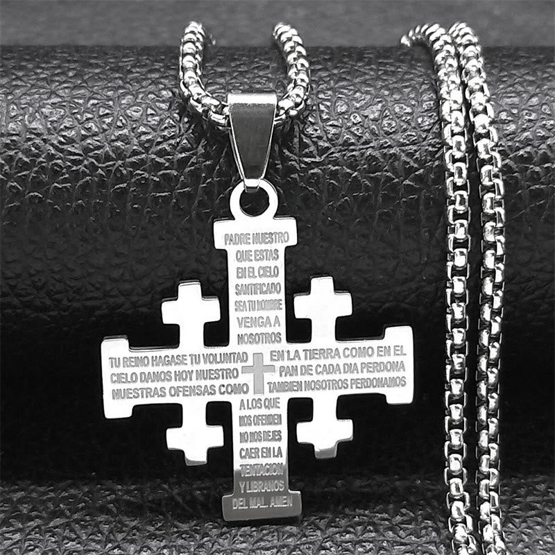 Modern Style Two-color Lord's Prayer Jerusalem Cross Necklace