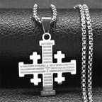 Modern Style Two-color Lord's Prayer Jerusalem Cross Necklace
